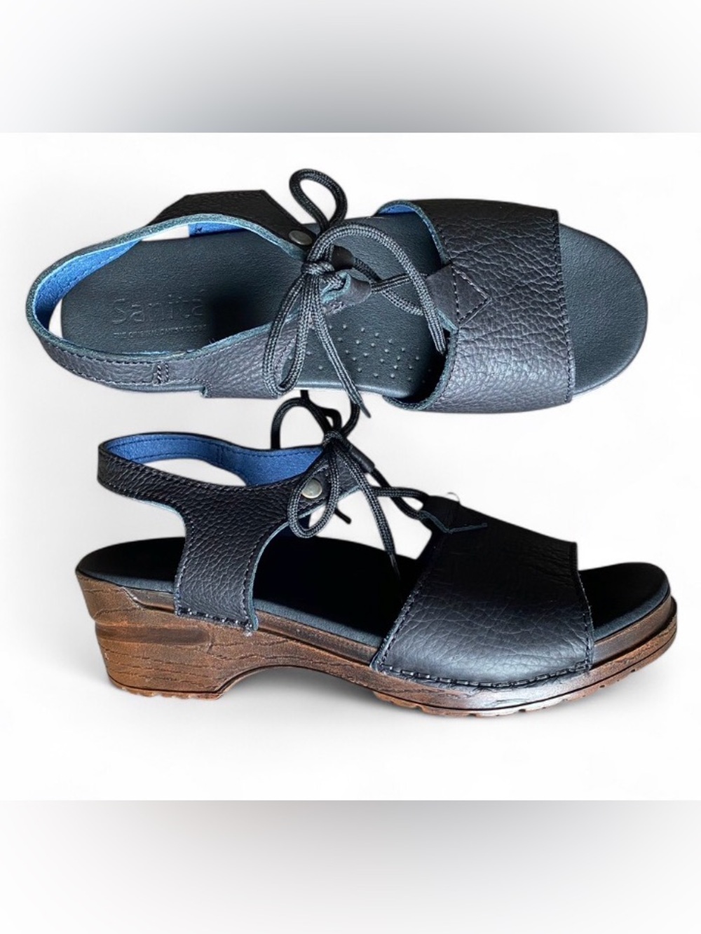 NEW Sanita Handcrafted Wooded Danish Black  Leather Clog Size 6.5 / 7